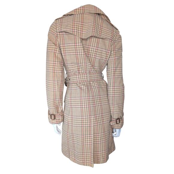 Plaid Longline Trench Coat Women XS Belted Preppy Old Money Corpcore Classic - Picture 2 of 6